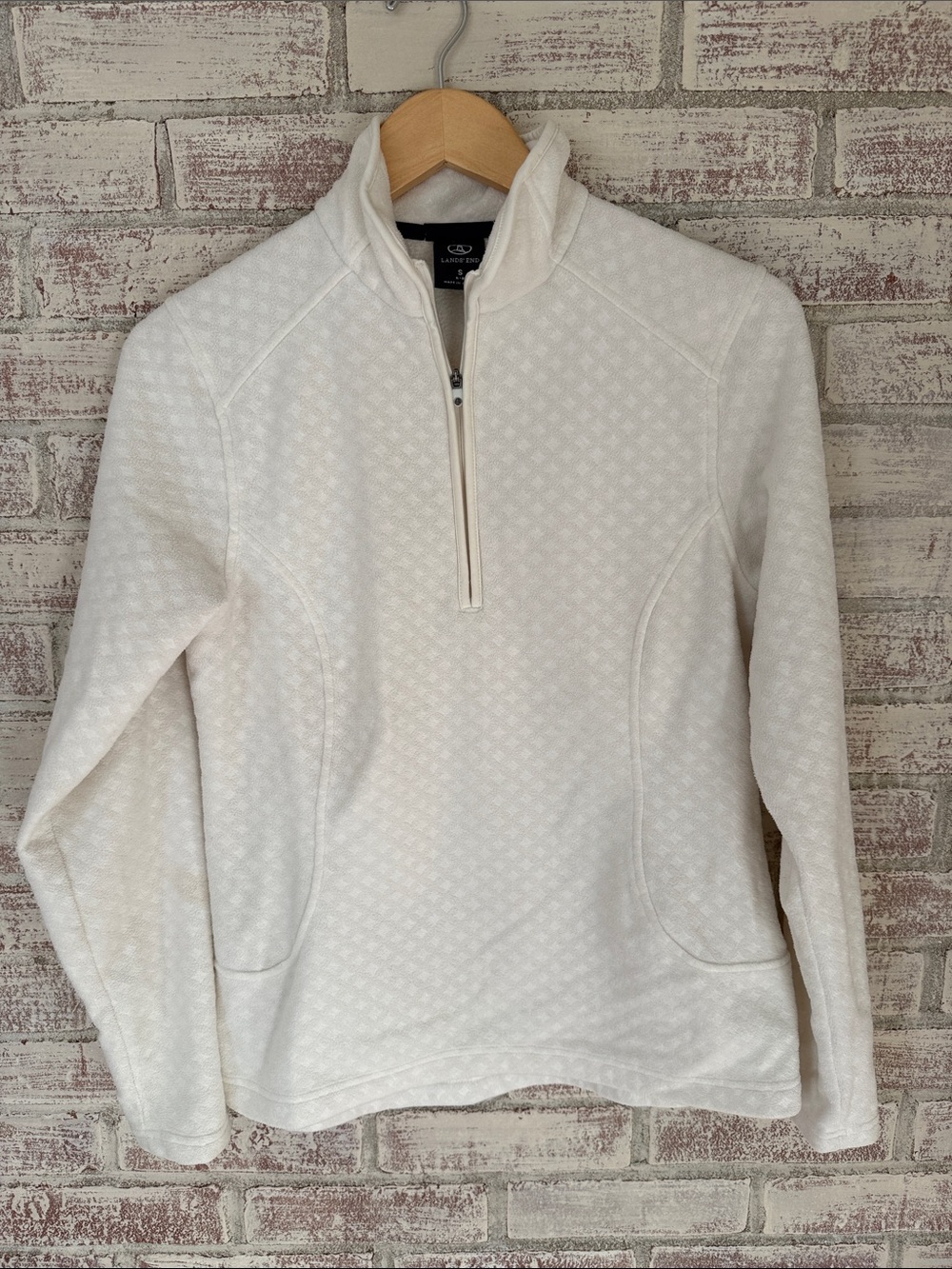 Lands' End Cream Quarter-Zip Textured Fleece Jacket